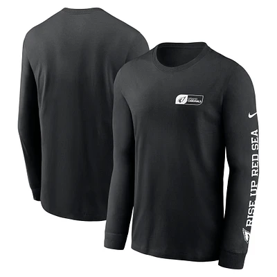 T-shirt à manches longues Nike All Out pour homme, noir, Arizona Cardinals