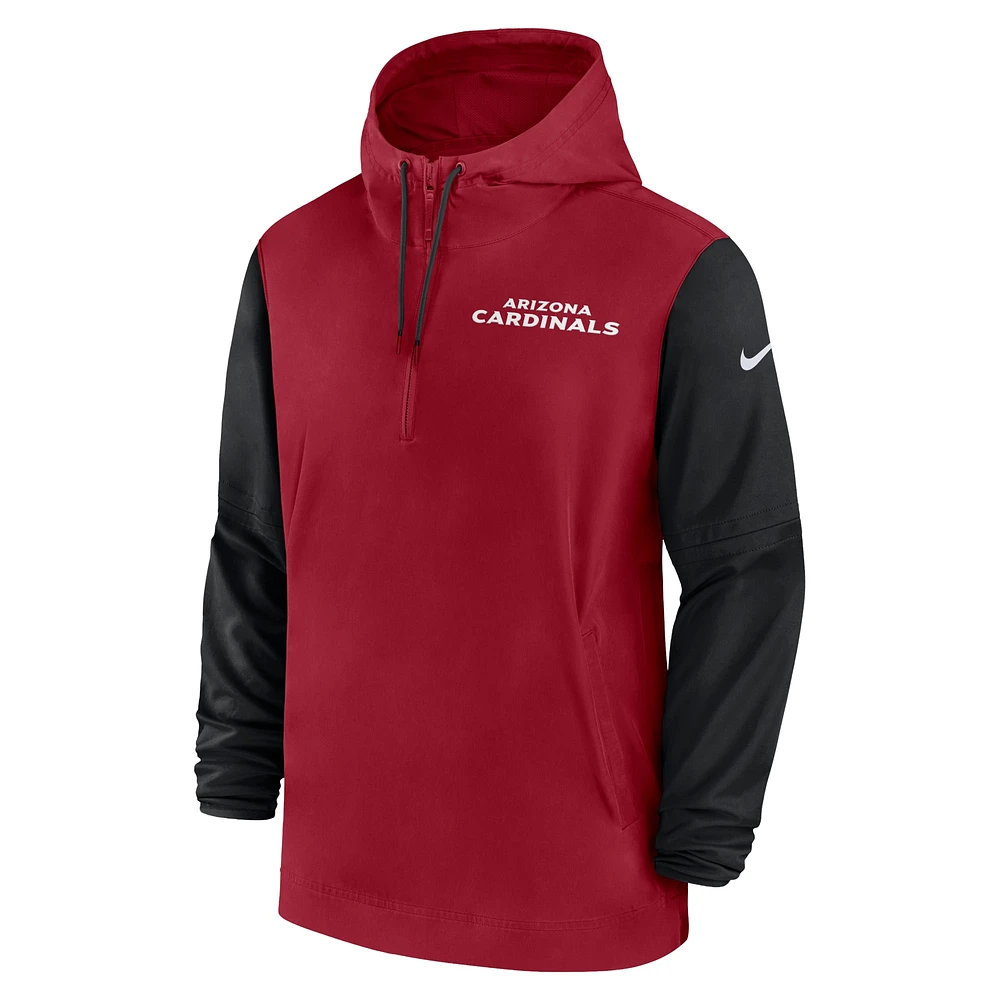 Men's Nike Cardinal/Black Arizona Cardinals 2024/25 Sideline Pre-Game Player 1/2-Zip Hoodie Jacket