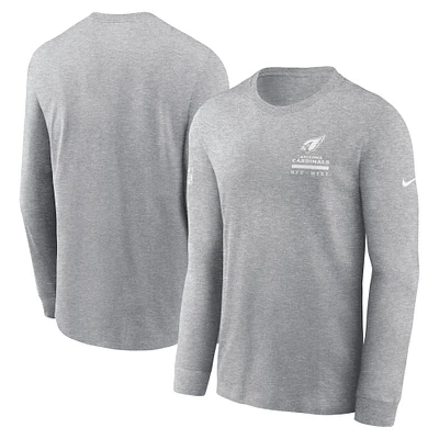 T-shirt Nike gris à manches longues pour homme, coupe Sideline Performance, Arizona Cardinals
