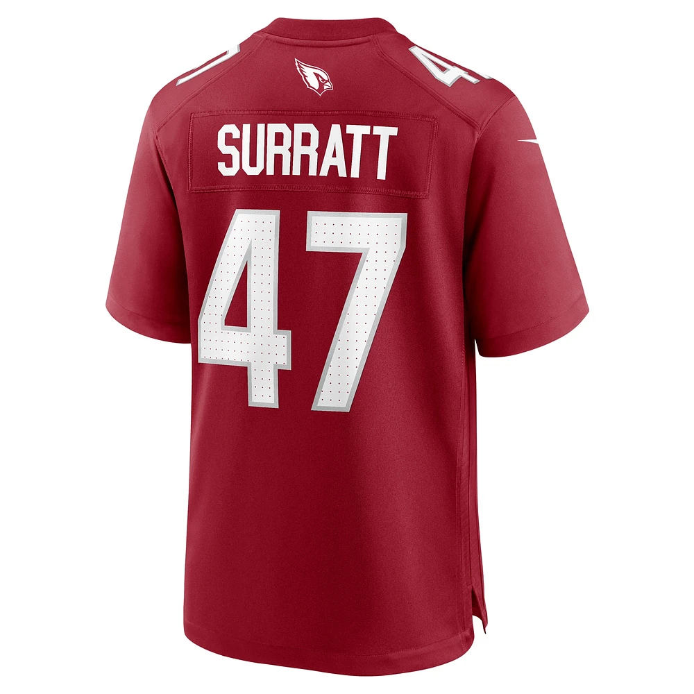 Men's Nike Sage Surratt  Cardinal Arizona Cardinals Team Game Jersey