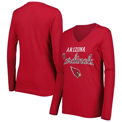 T-shirt à col en V manches longues pour femme G-III 4Her by Carl Banks Cardinal Arizona Cardinals Post Season