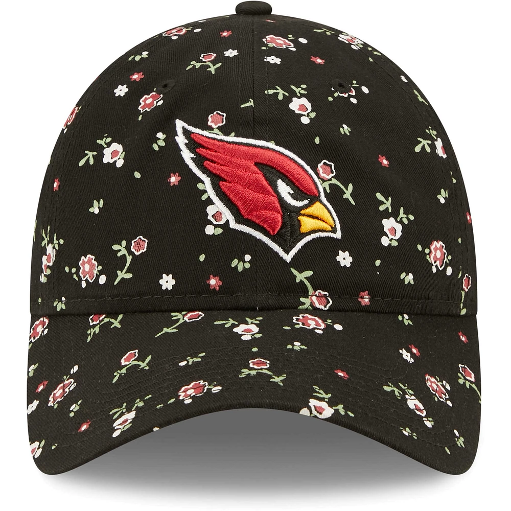 Women's New Era Black Arizona Cardinals Logo Floral 9TWENTY - Adjustable Hat