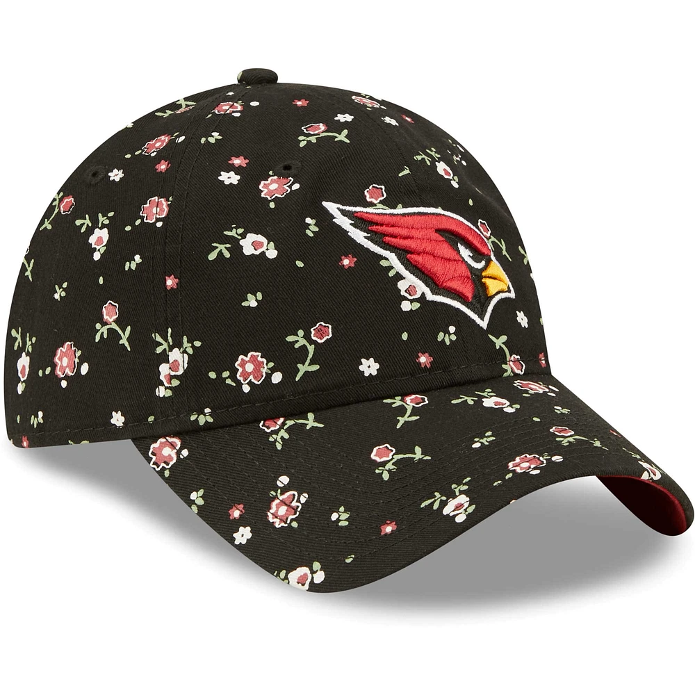 Women's New Era Black Arizona Cardinals Logo Floral 9TWENTY - Adjustable Hat