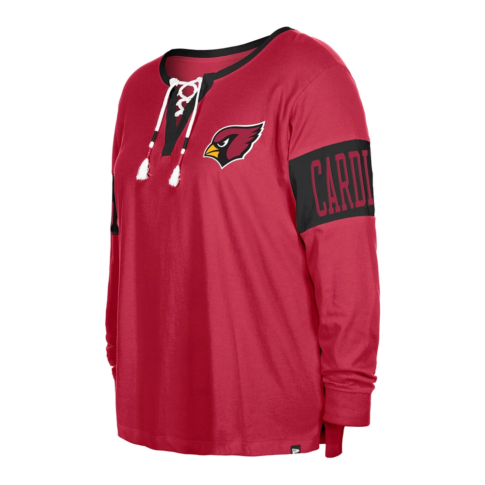 Women's New Era  Cardinal Arizona Cardinals Plus Lace-Up Notch Neck Long Sleeve T-Shirt