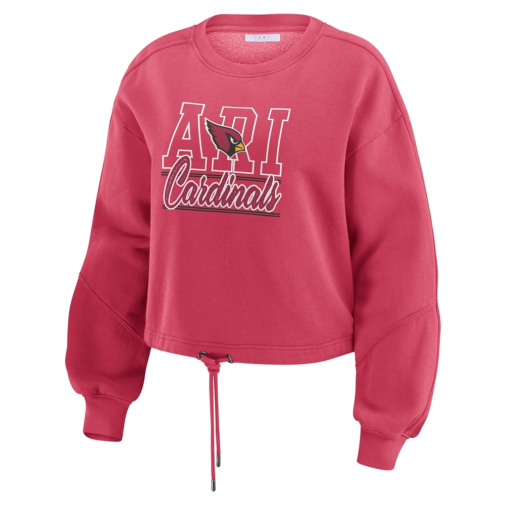 Women's WEAR by Erin Andrews Cardinal Arizona Cardinals Washed Fleece Long Sleeve T-Shirt & Shorts Lounge Set