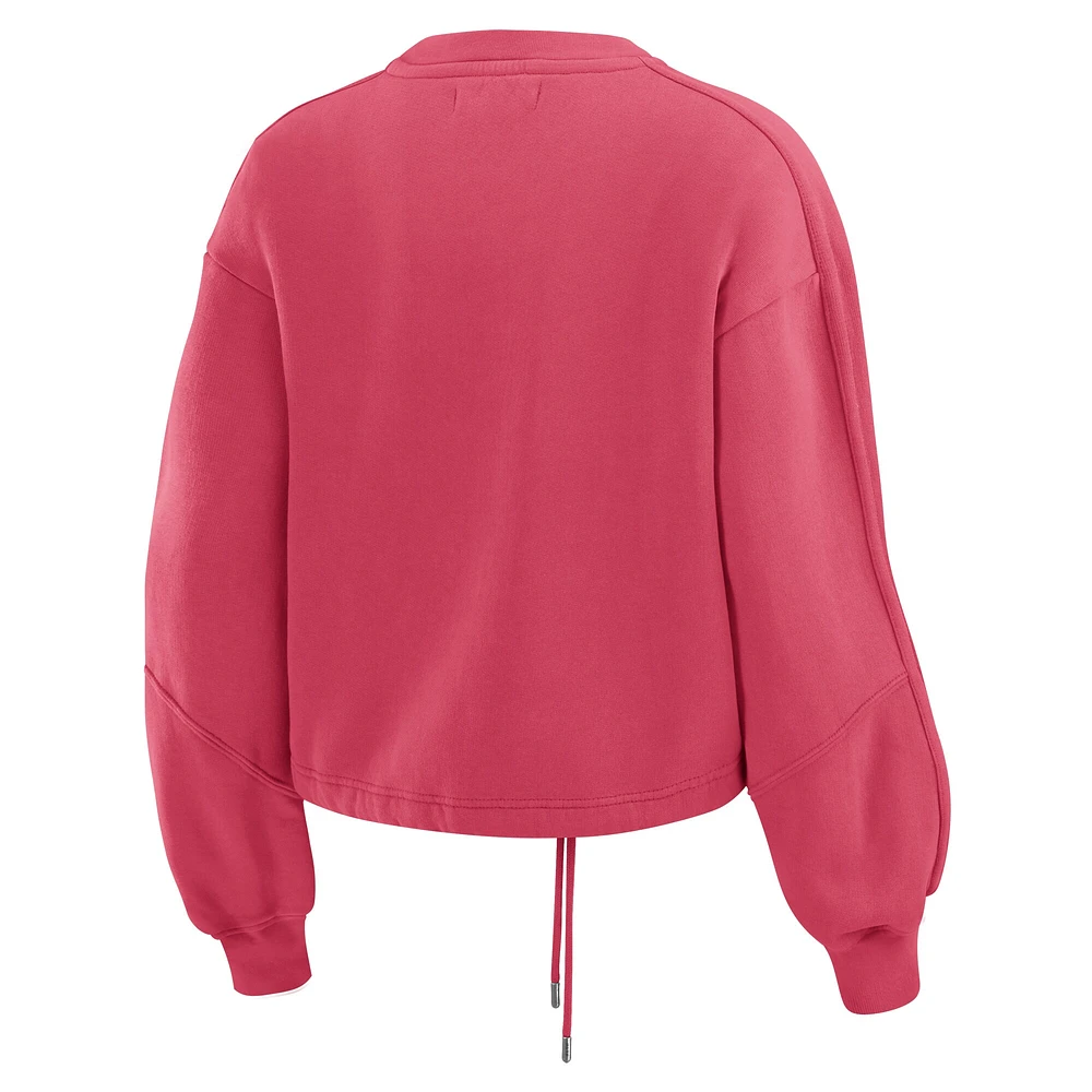 Women's WEAR by Erin Andrews Cardinal Arizona Cardinals Washed Fleece Long Sleeve T-Shirt & Shorts Lounge Set