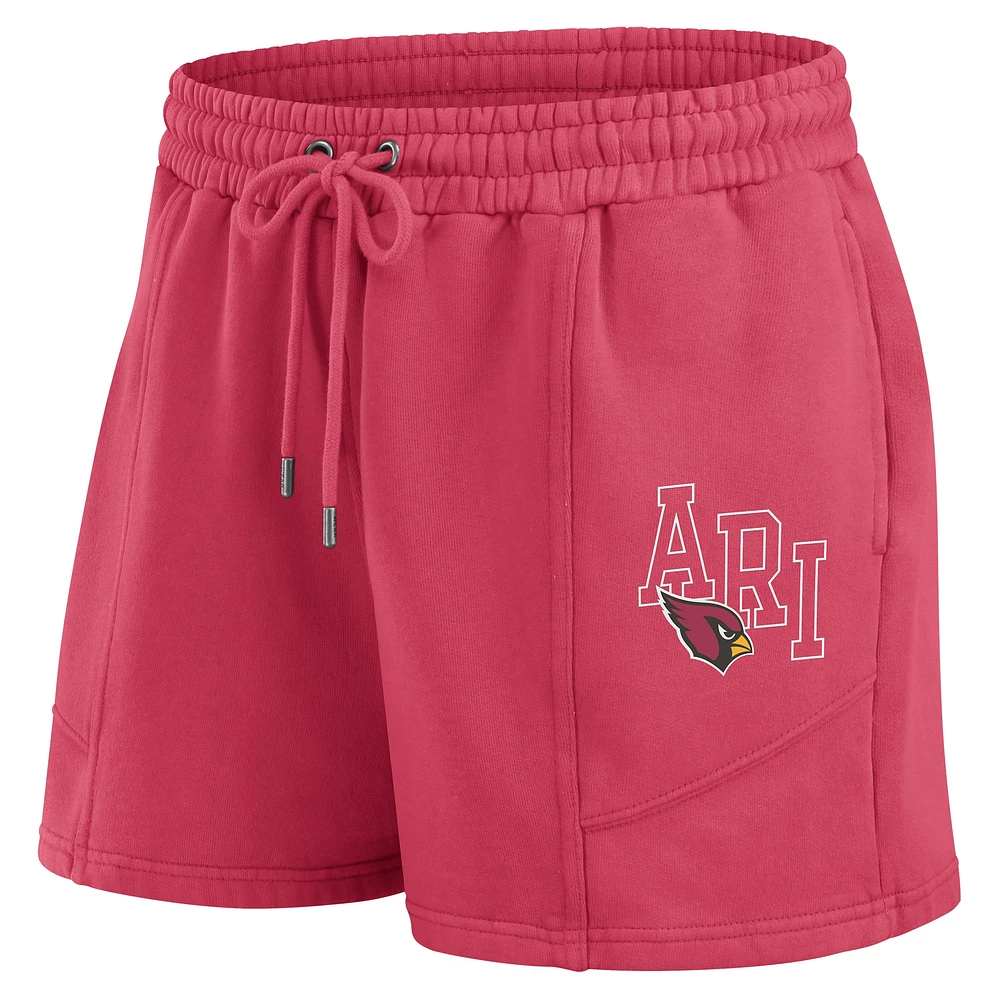 Women's WEAR by Erin Andrews Cardinal Arizona Cardinals Washed Fleece Long Sleeve T-Shirt & Shorts Lounge Set