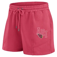 Women's WEAR by Erin Andrews Cardinal Arizona Cardinals Washed Fleece Long Sleeve T-Shirt & Shorts Lounge Set