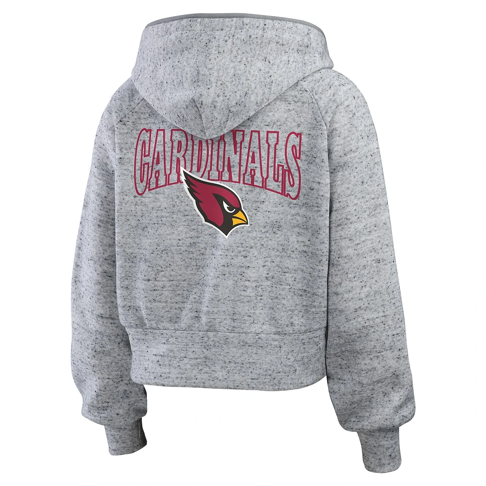 Women's WEAR by Erin Andrews  Heather Gray Arizona Cardinals Speckled Fleece Cropped Full-Zip Hoodie