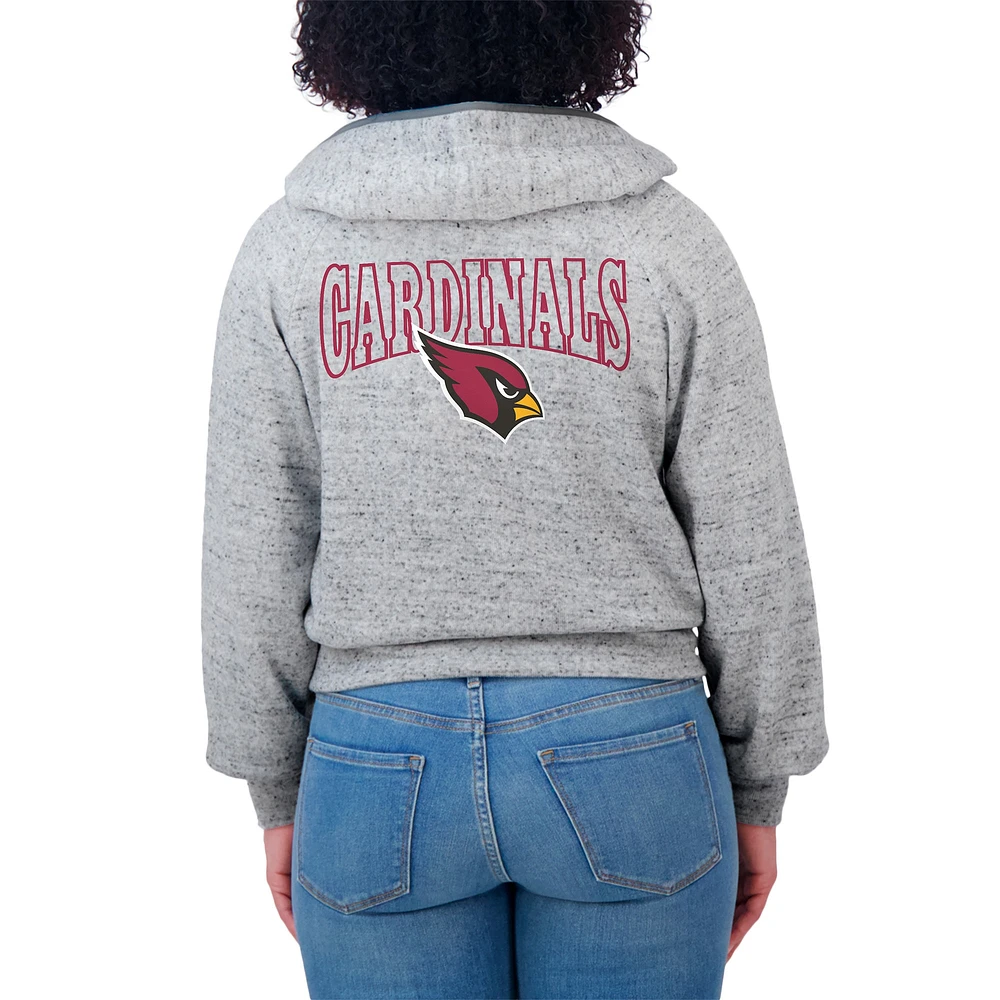 Women's WEAR by Erin Andrews  Heather Gray Arizona Cardinals Speckled Fleece Cropped Full-Zip Hoodie