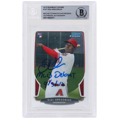 Carte de recrue autographiée 2013 Bowman Chrome #147 Beckett par Didi Gregorius des Diamondbacks de l'Arizona avec l'inscription « MLB Debut 9/5/12 » et les fanatiques ont été témoins