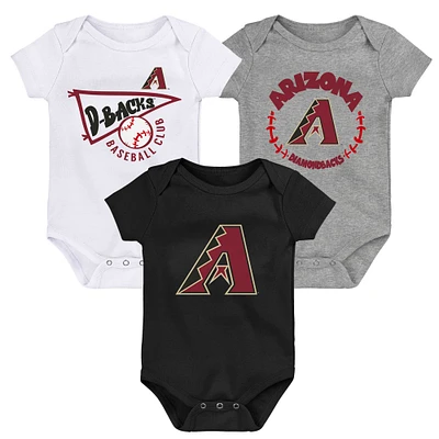 Lot de 3 bodys Biggest Little Fan des Arizona Diamondbacks pour bébé, noir/blanc/gris chiné