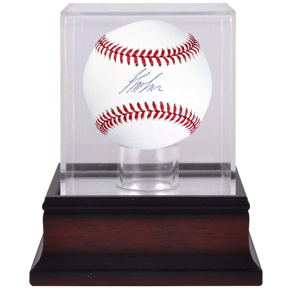 Balle de baseball autographiée par Jordan Lawlar des Arizona Diamondbacks et vitrine de présentation de balles de baseball en acajou