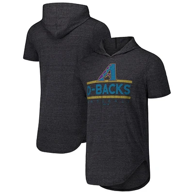 T-shirt à capuche en trois mélanges Majestic Threads pour hommes, noir, Arizona Diamondbacks