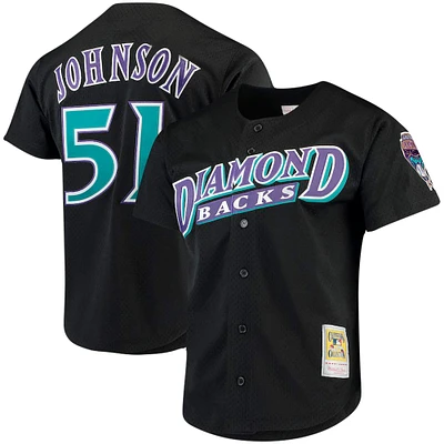 Maillot boutonné en maille pour homme Mitchell & Ness Randy Johnson Black Arizona Diamondbacks Big Tall Cooperstown Collection