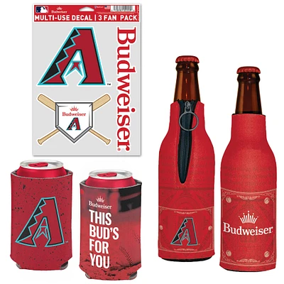 WinCraft Arizona Diamondbacks MLB x Budweiser Refroidisseur de canettes, refroidisseur de bouteilles et pack d'autocollants