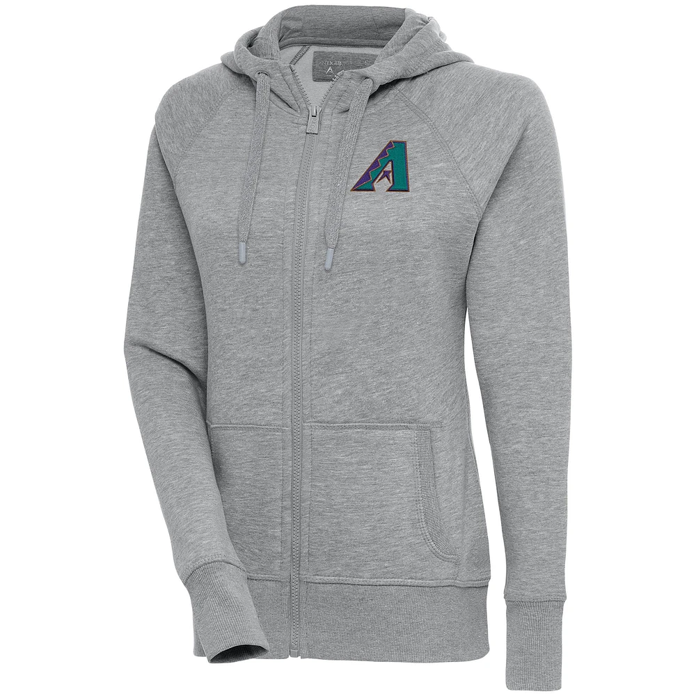 Women's Antigua  Heather Gray Arizona Diamondbacks Cooperstown Victory Full-Zip Hoodie
