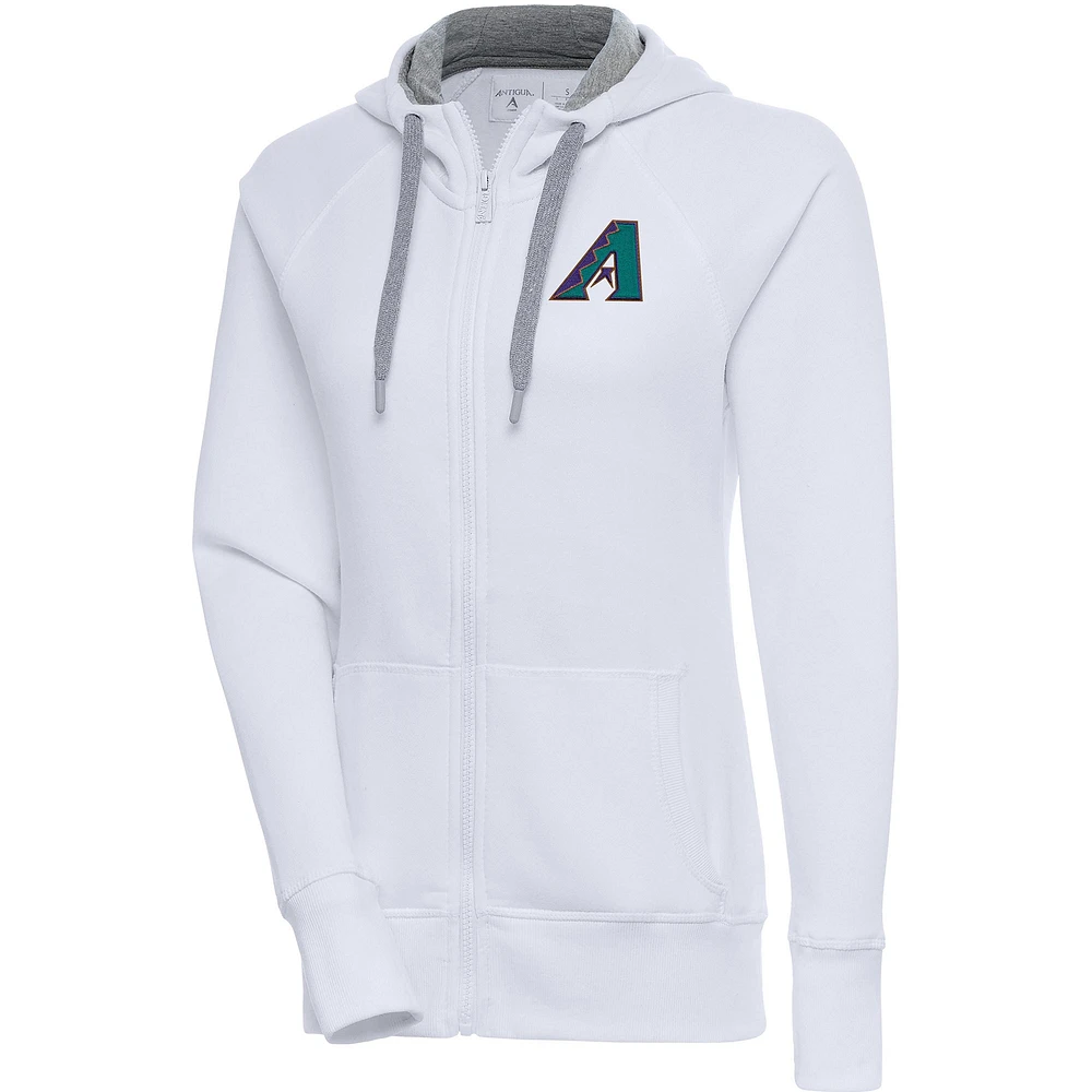 Women's Antigua  White Arizona Diamondbacks Cooperstown Victory Full-Zip Hoodie