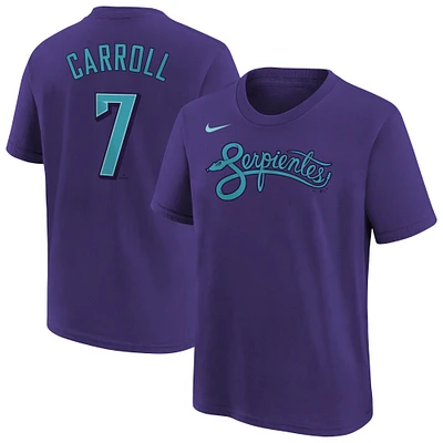 T-shirt Nike Corbin Carroll violet pour jeunes Arizona Diamondbacks Fuse City Connect avec nom et numéro