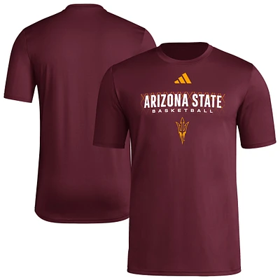 T-shirt adidas Maroon Arizona State Sun Devils Locker On-Court The Fade Pregame AEROREADY pour homme