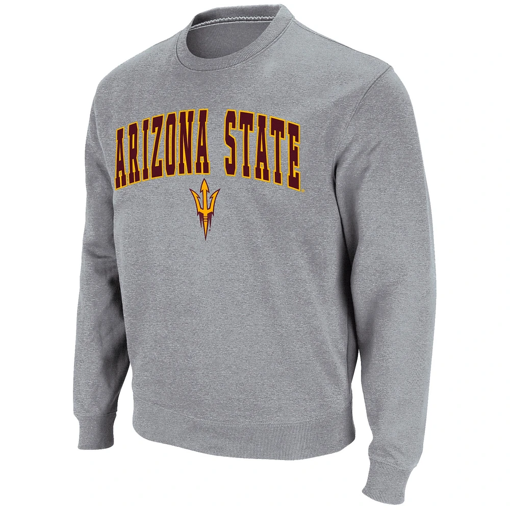 Men's Colosseum Heather Gray Arizona State Sun Devils Arch & Logo Pullover Sweatshirt