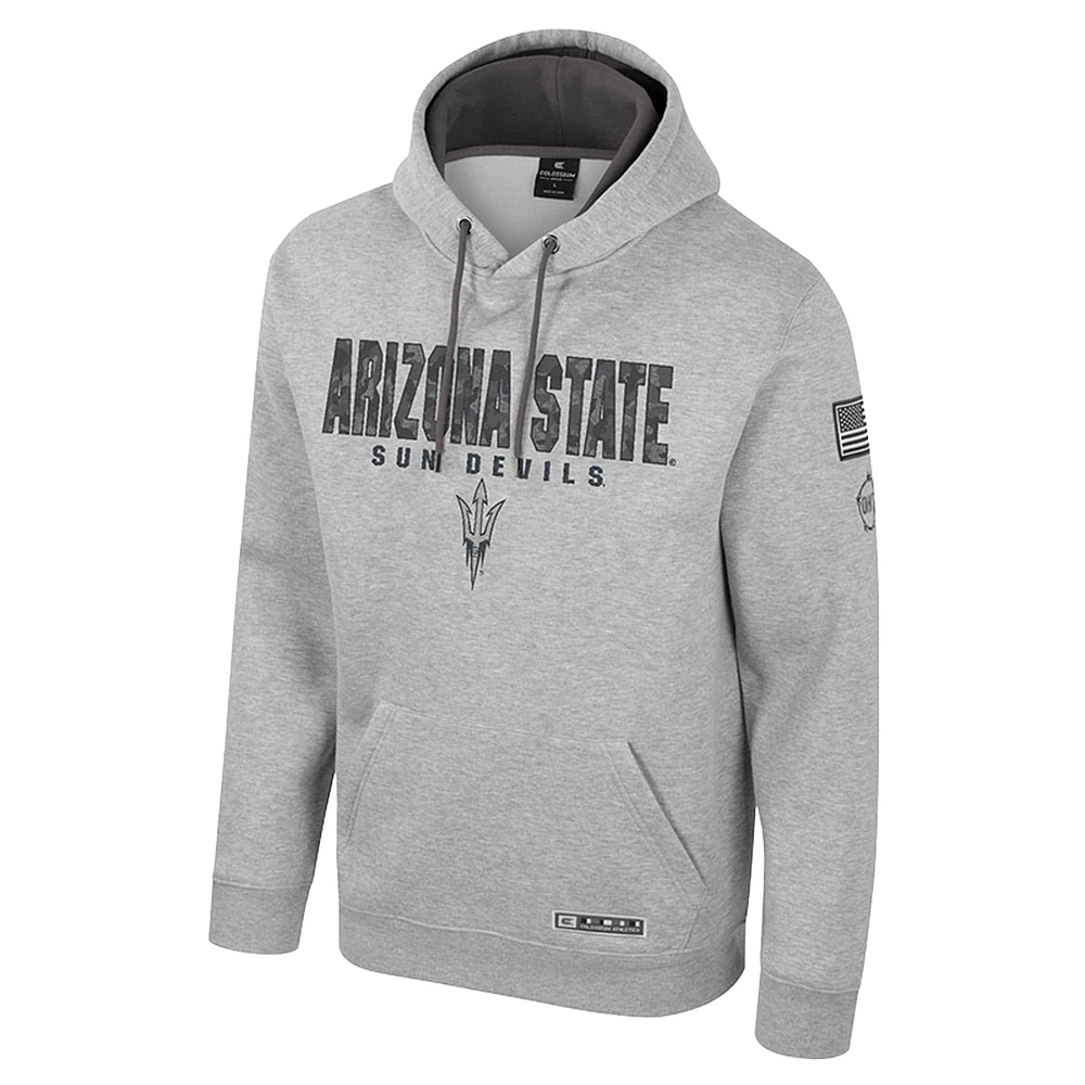Men's Colosseum Heather Gray Arizona State Sun Devils Oorah OHT Military Appreciation Pullover Hoodie