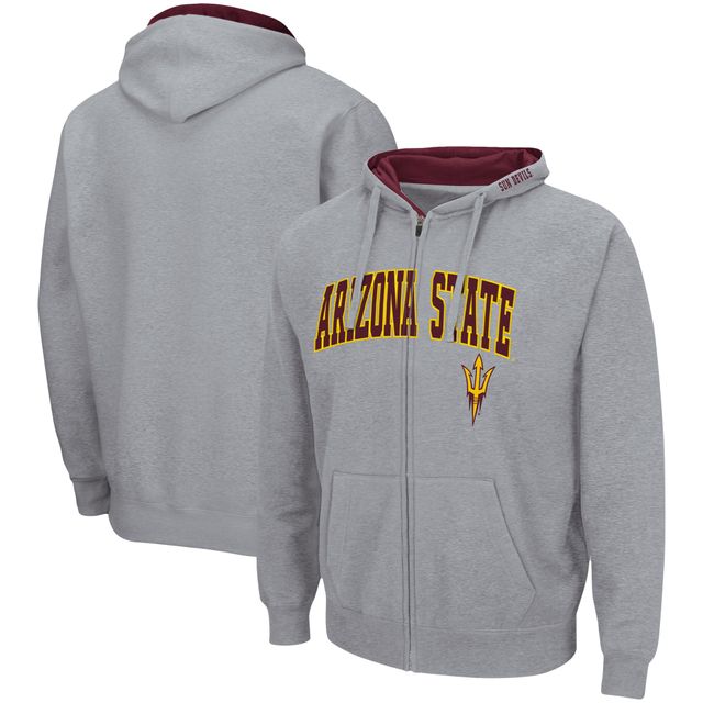 Sweat à capuche zippé complet Colosseum gris chiné Arizona State Sun Devils Arch & Logo 3.0 pour homme