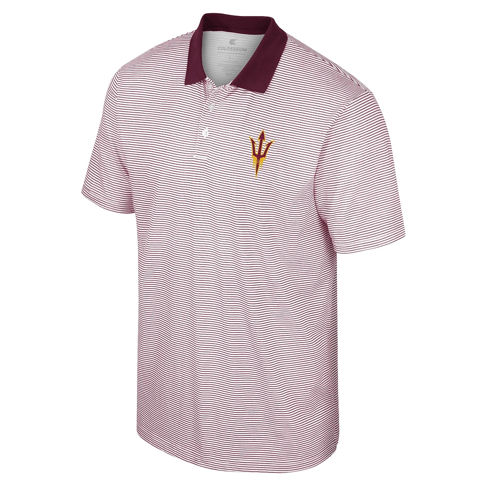 Men's Colosseum White/Maroon Arizona State Sun Devils Print Stripe Polo