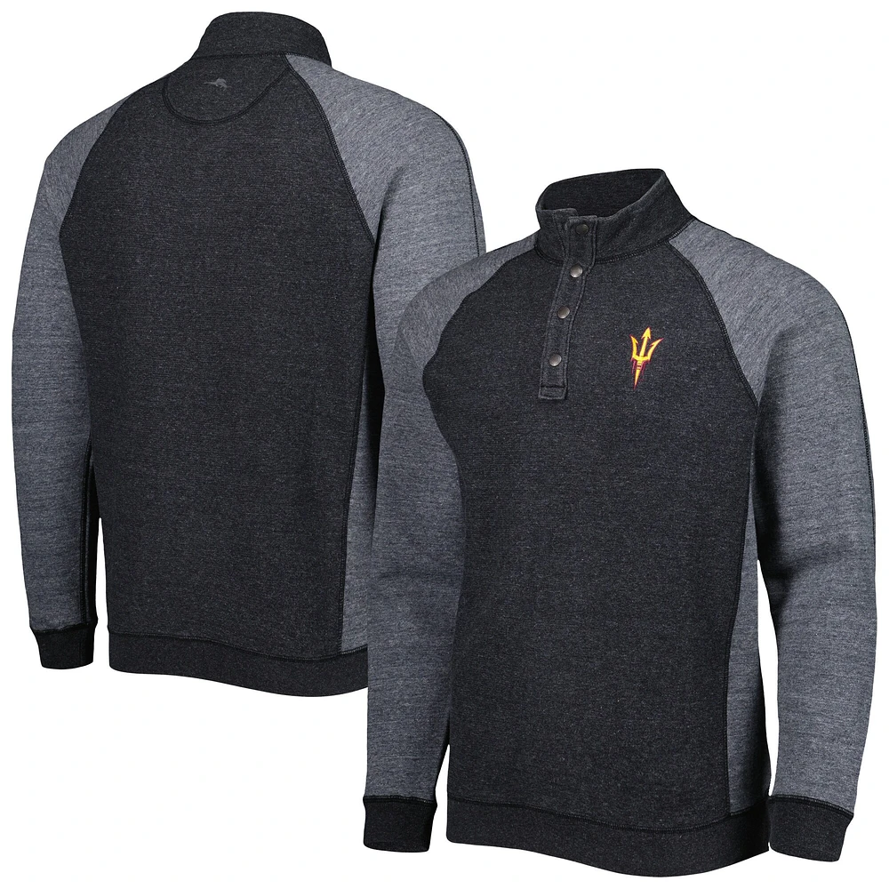 Men's Tommy Bahama Black Arizona State Sun Devils Sport Scrimmage Snap Mock Neck Raglan Button-Up Jacket