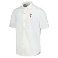 Chemise boutonnée Tommy Bahama blanche pour hommes des Sun Devils de l'Arizona State Coconut Point Palm Vista IslandZone Camp