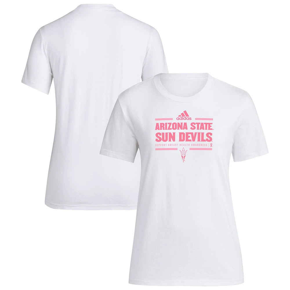 T-shirt adidas blanc pour femme Arizona State Sun Devils 2024 Breast Cancer Awareness Pregame
