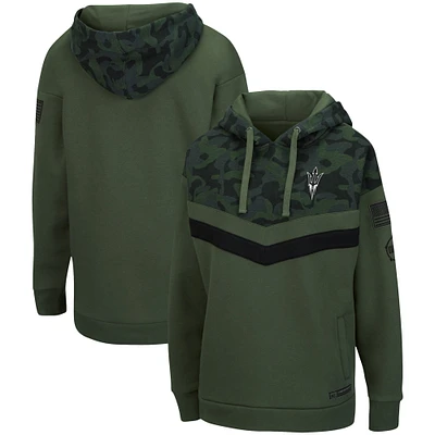 Women's Colosseum Olive/Camo Arizona State Sun Devils OHT Military Appreciation Extraction Chevron Pullover Hoodie