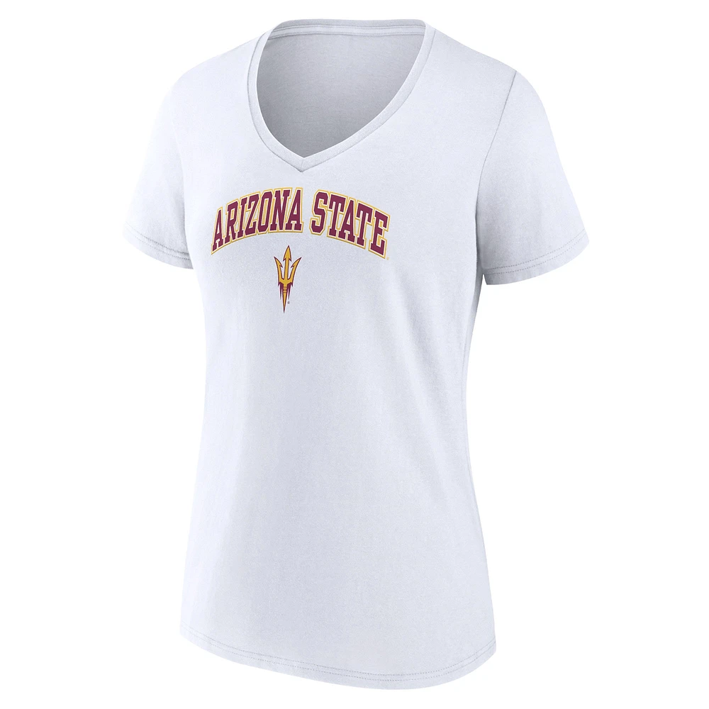 Women's Fanatics White Arizona State Sun Devils Campus V-Neck T-Shirt
