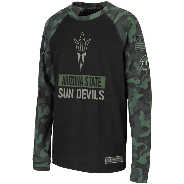 T-shirt à manches longues raglan Colosseum pour jeune, noir/camouflage, Arizona State Sun Devils OHT Military Appreciation