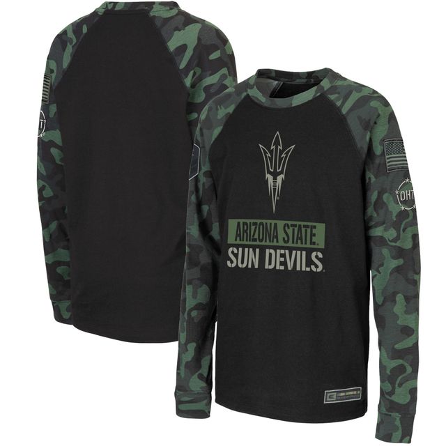 T-shirt à manches longues raglan Colosseum pour jeune, noir/camouflage, Arizona State Sun Devils OHT Military Appreciation