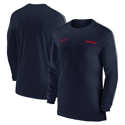 T-shirt à manches longues Nike pour hommes, bleu marine, Arizona Wildcats Sideline Coach UV Performance