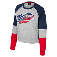 Women's Colosseum Heather Gray Arizona Wildcats Katinka Rhinestone Scoop Neck Pullover Sweatshirt