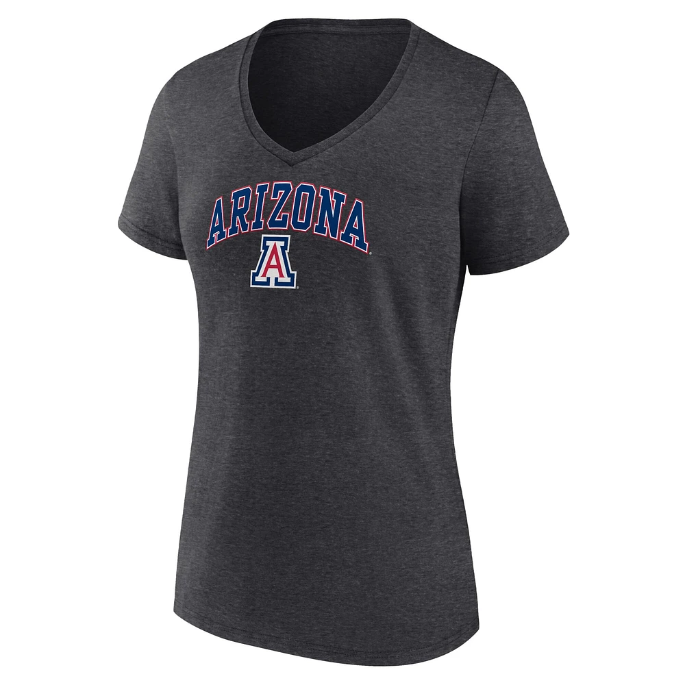 Women's Fanatics Heather Charcoal Arizona Wildcats Campus V-Neck T-Shirt