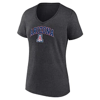 Women's Fanatics Heather Charcoal Arizona Wildcats Campus V-Neck T-Shirt