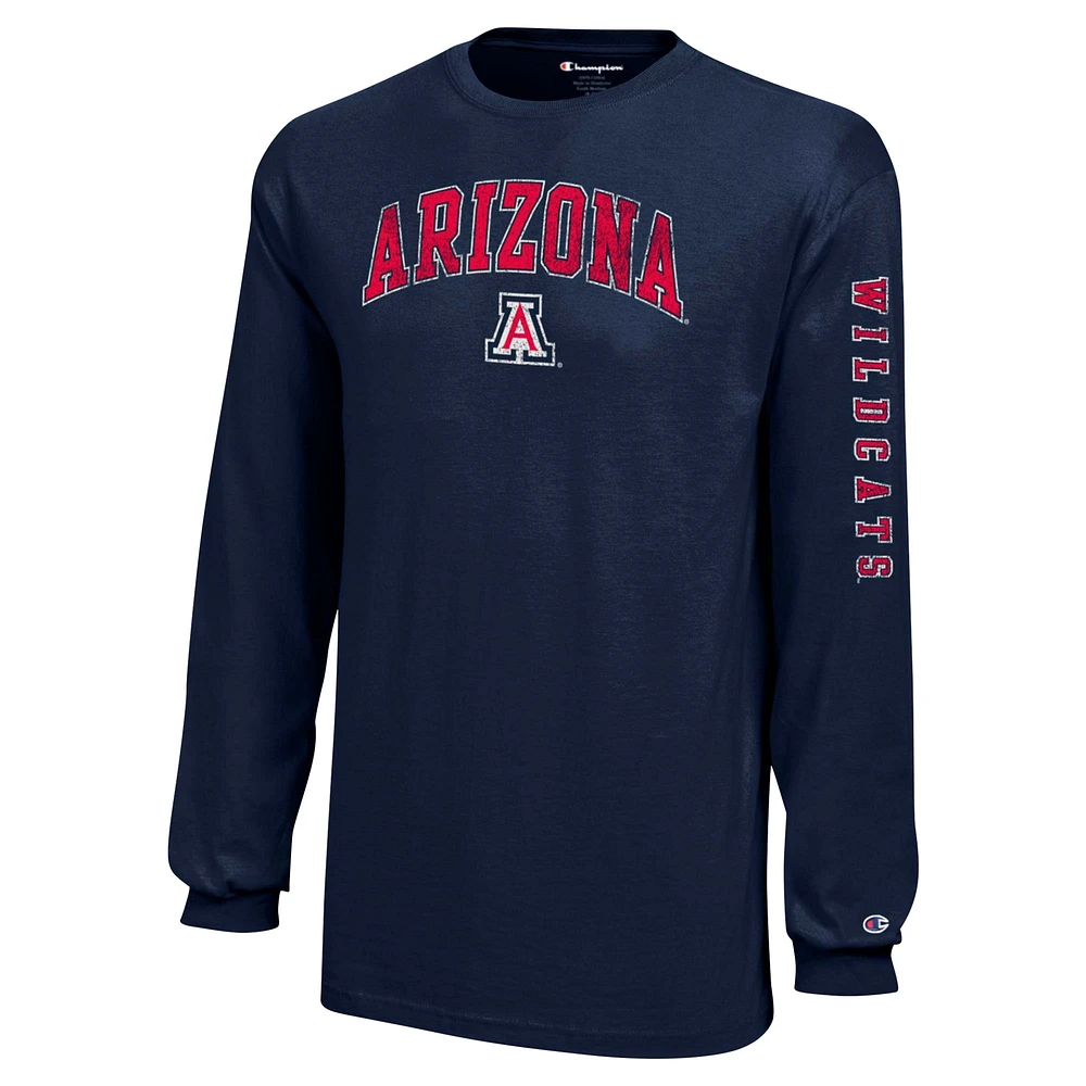 Youth Champion Navy Arizona Wildcats Distressed Arch Over Logo Long Sleeve T-Shirt