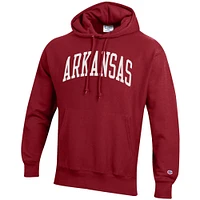Men's Champion Cardinal Arkansas Razorbacks Team Arch Reverse Weave Pullover Hoodie