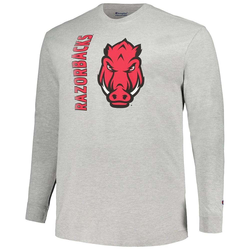 Men's Champion Heather Gray Arkansas Razorbacks Big & Tall Mascot Long Sleeve T-Shirt