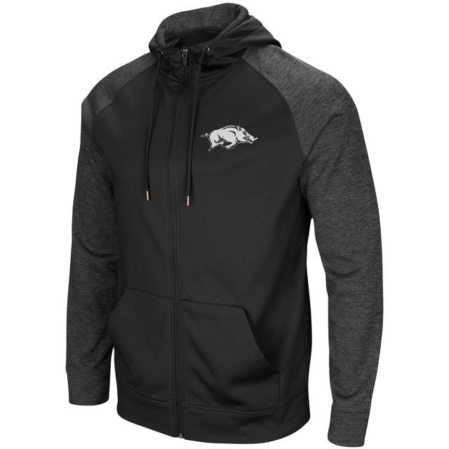 Colosseum Black Arkansas Razorbacks Big & Tall Blackout 2.0 Sweat à capuche raglan entièrement zippé pour homme