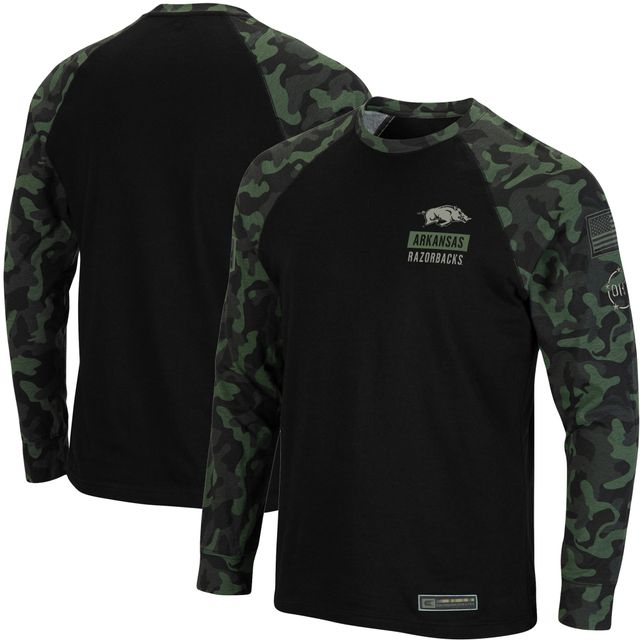 Colosseum Black Arkansas Razorbacks OHT Military Appreciation Camo Raglan T-shirt à manches longues pour homme