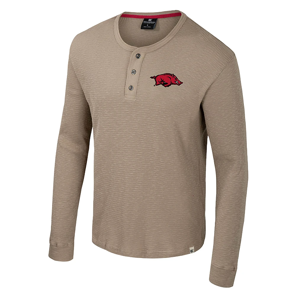 Men's Colosseum  Tan Arkansas Razorbacks Great Outdoors Henley Long Sleeve Shirt