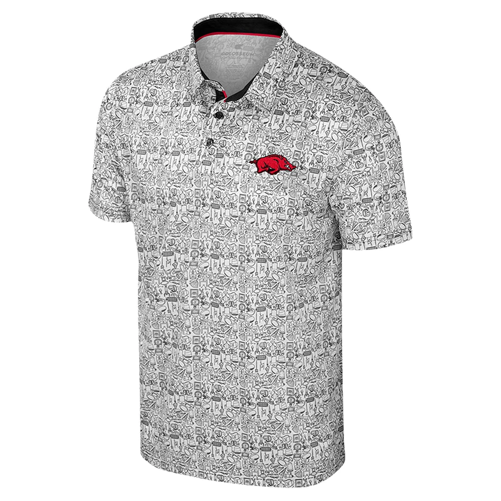 Men's Colosseum White Arkansas Razorbacks Big & Tall It's Time! Allover Printed Polo