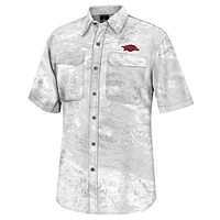 Men's Colosseum  White Arkansas Razorbacks Realtree Aspect Charter Full-Button Fishing Shirt