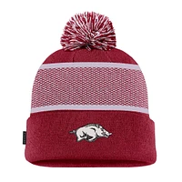 Men's Nike Cardinal Arkansas Razorbacks 2024 Sideline Peak Cuffed Knit Hat with Pom