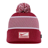 Men's Nike Cardinal Arkansas Razorbacks 2024 Sideline Peak Cuffed Knit Hat with Pom