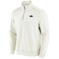 Men's Tommy Bahama Cream Arkansas Razorbacks Tobago Bay Half-Zip Tri-Blend Top
